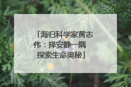 海归科学家黄志伟：择安静一隅 探索生命奥秘