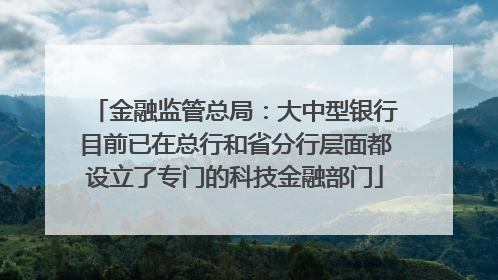 金融监管总局：大中型银行目前已在总行和省分行层面都设立了专门的科技金融部门